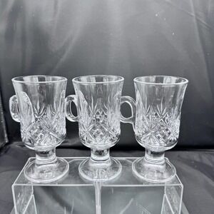 Godinger Dublin Irish Coffee Mugs Clear Crystal Glass Lot Of‎ 3 VTG